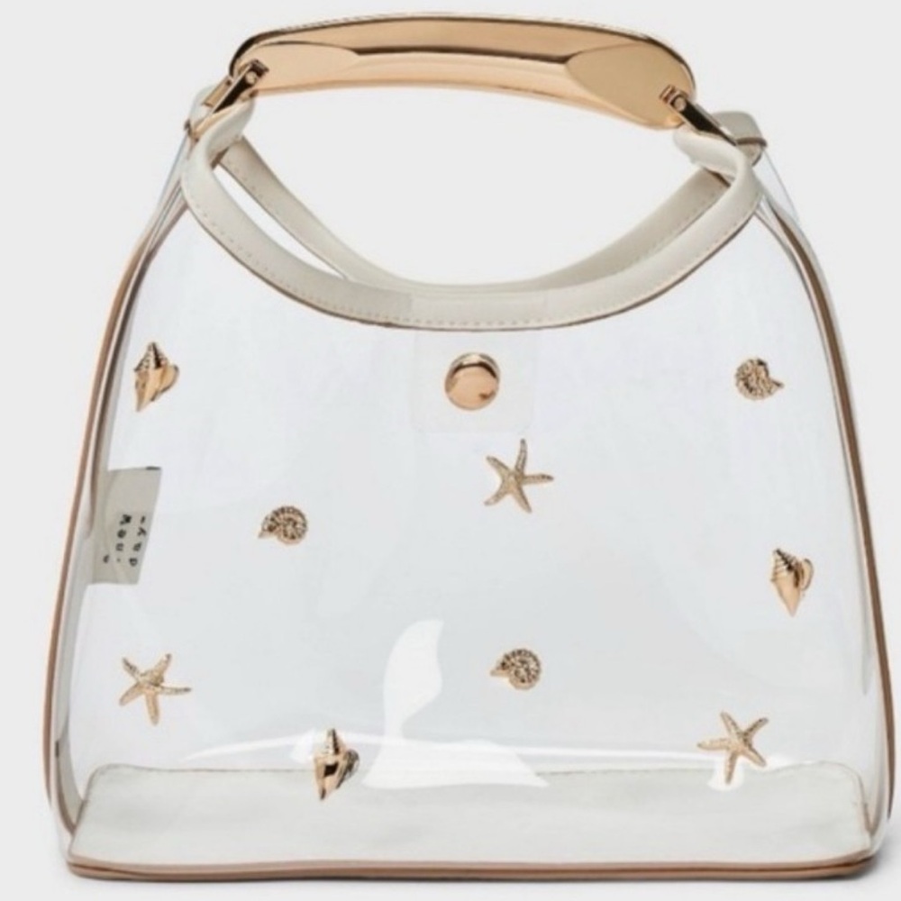 A New Day Mini Slouchy Handbag - Clear with Gold Stars & White Trim